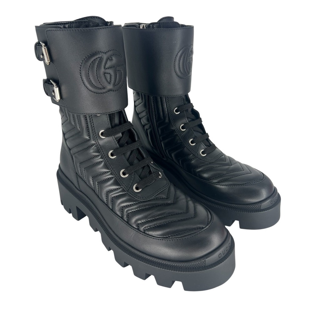 Gucci Frances Quilted Leather Combat Boots in Black Size 37.5 - Picture 9 of 16